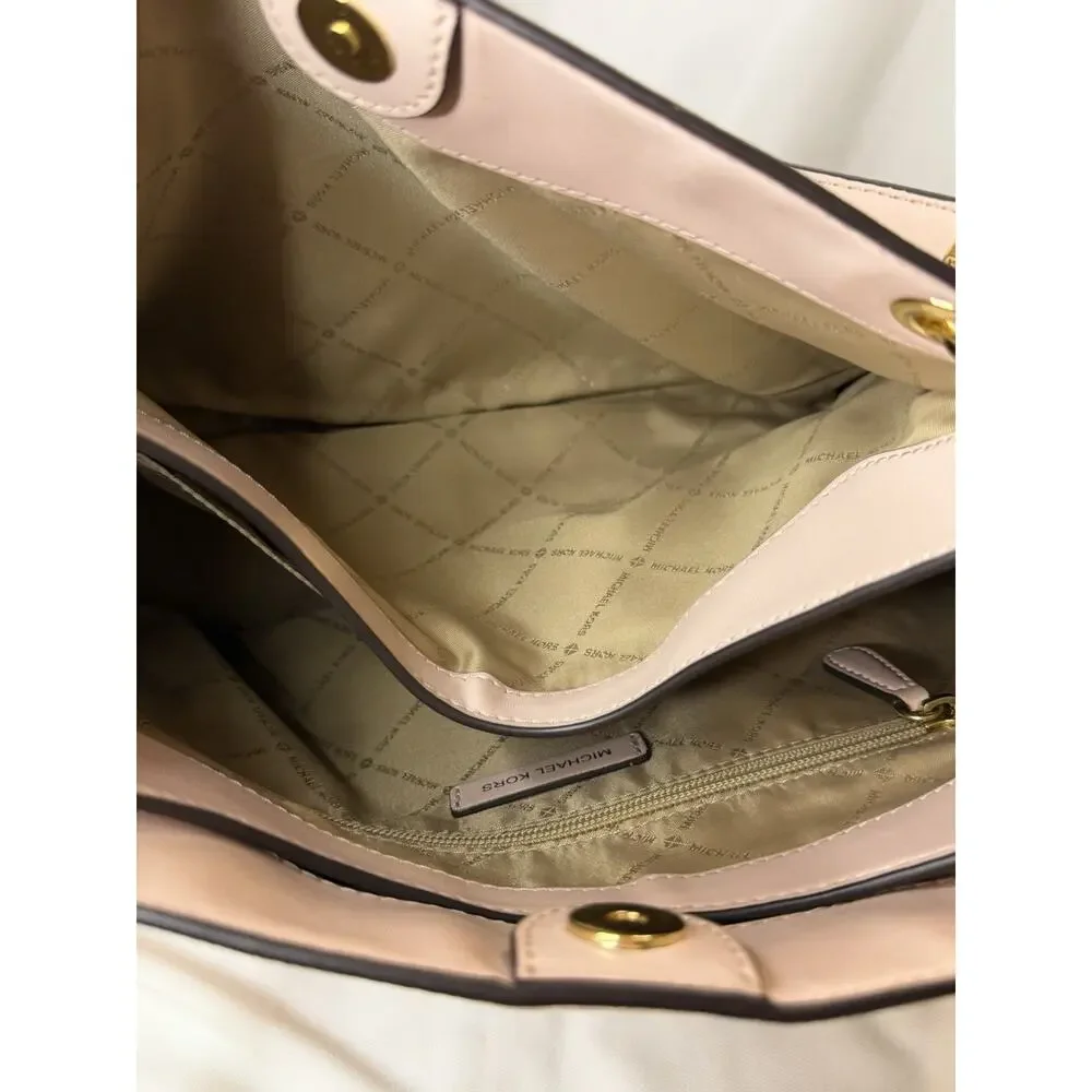 Michael Kors Trisha Large Logo Shoulder Bag Purse Powder Blush Pink